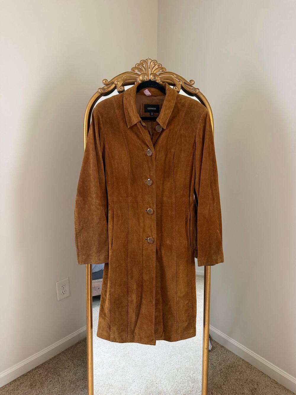 Vintage Y2K 90s Express Suede Leather Trench Coat Jacket